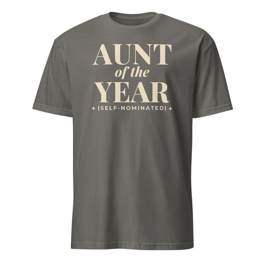 Aunt of the Year tee in Charcoal, front print