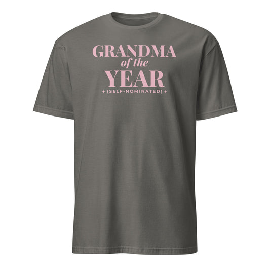 Grandma of the Year tee in Charcoal, front print